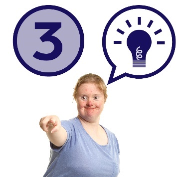 A woman pointing at you, with a speech bubble showing a light bulb and the number 3.