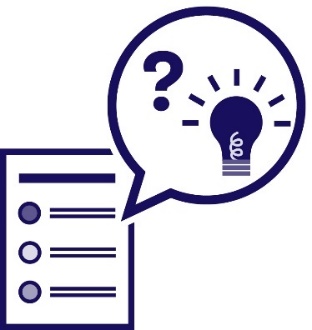 A document with dot points, and a speech bubble showing a question mark and a light bulb.