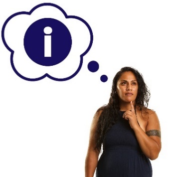 A woman with a thought bubble showing an information icon.