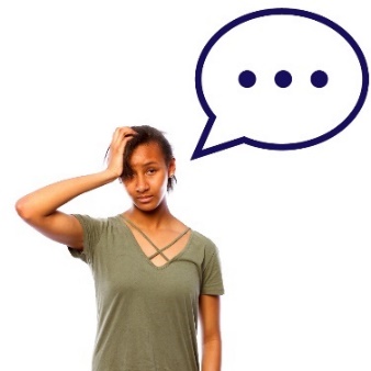 A woman looking upset, and a speech bubble.