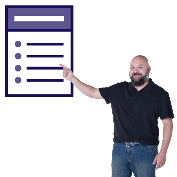 A man pointing to a document with dot points on it.