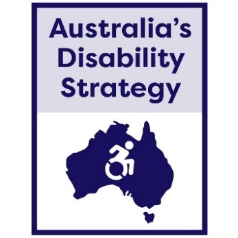A document titled 'Australia's Disability Strategy' showing a map of Australia with a disability icon.